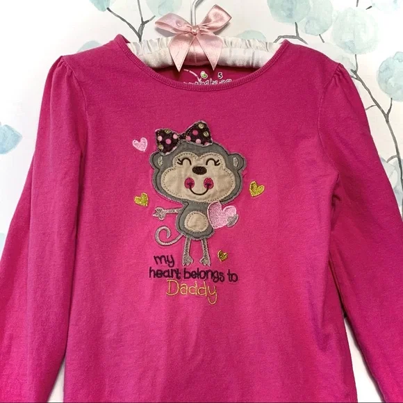 3 for $15 Jumping Beans Kids Pink Top Long Sleeve Shirt Monkey Gold Hearts Tee - Picture 2 of 9